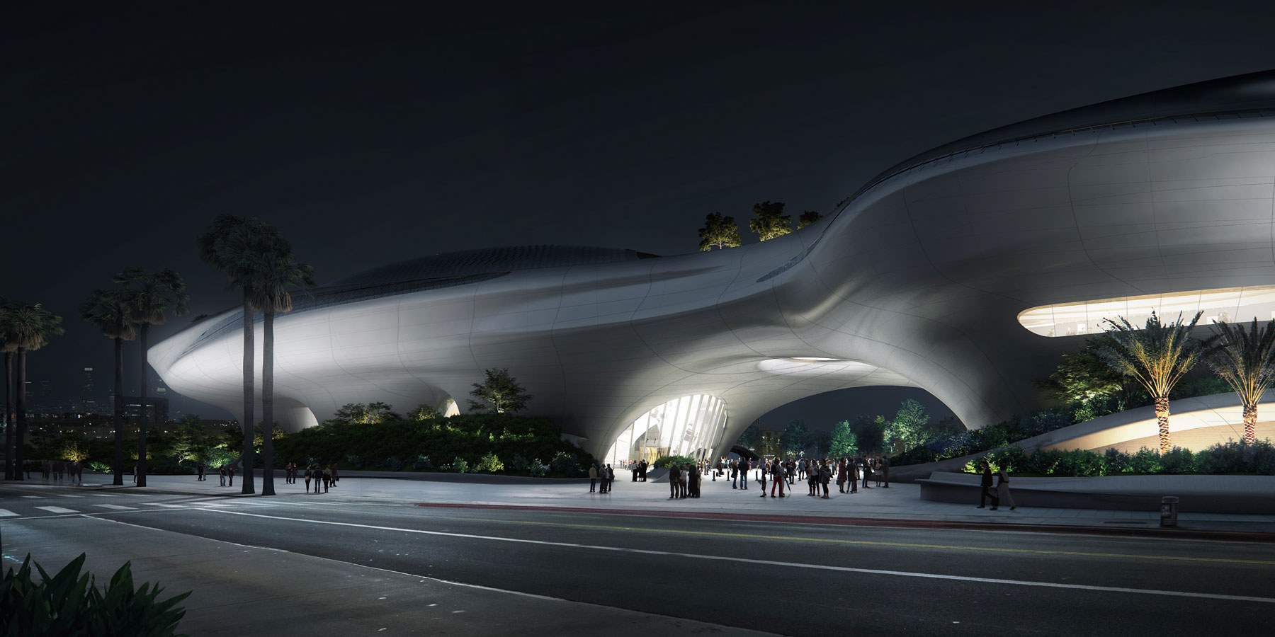 Lucas Museum rendering at night